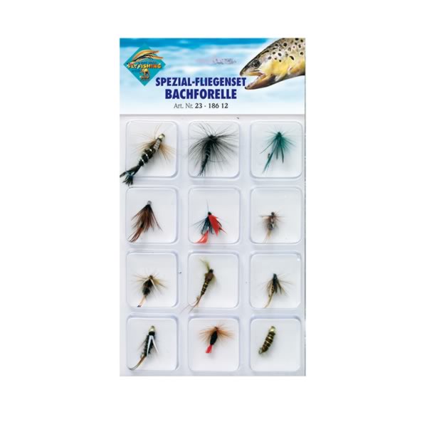 Spezial-Fliegenset Bachforelle – 12 Fliegen für erfolgreiche Forellenfischerei