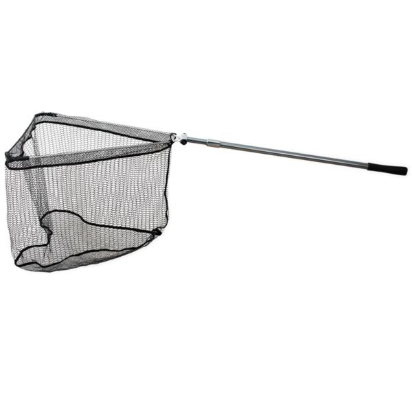 U-Kescher gummiert 2,25 m – silber metallic, faltbar, mit Push-Button-System & 67×60 cm Bügel