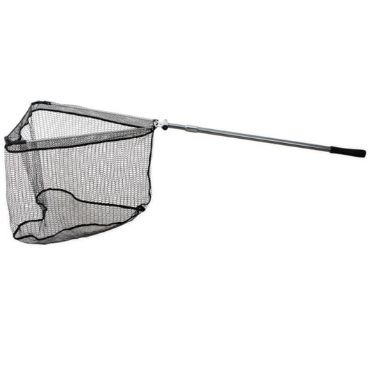 U-Kescher gummiert 2,25 m – silber metallic, faltbar, mit Push-Button-System & 67×60 cm Bügel