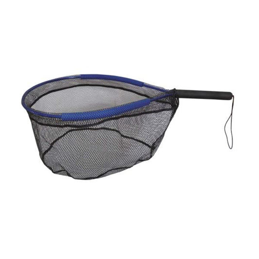 Gummierter Kescher schwimmend 55×41 cm – Alurahmen, blau, mit Schaumstoffgriff und 6 mm Wabenmaschen
