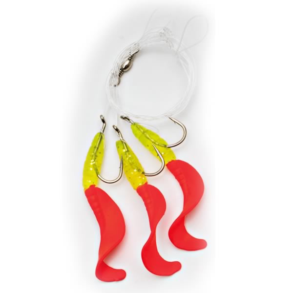 Pilk-System mit Twistern – 1,15 m, 3x Japanrot, Haken 4/0