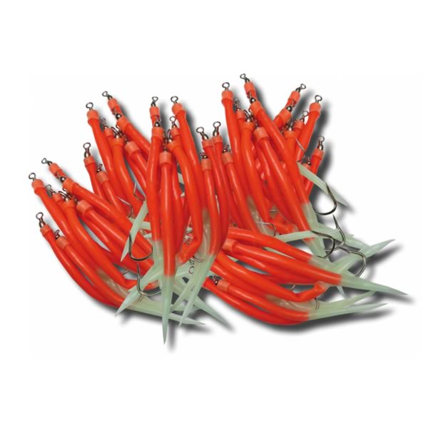 Gummi-Makks Großpack 50 Stück – Japan-Rot mit Leuchtspitze | Größe 6/0–12/0
