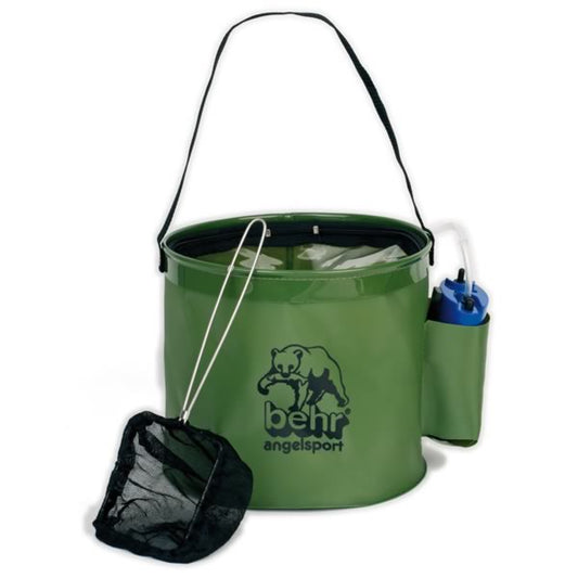 Faltbarer Köderfischbehälter mit Sauerstoffpumpe & Netz – Ø 24 cm
