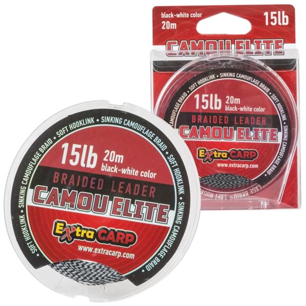Camou Elite Vorfachschnur – 25 lb & 35 lb – 20 m – schwarz/weiß – geflochten für Karpfen-Rigs