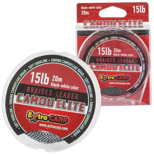 Camou Elite Vorfachschnur – 25 lb & 35 lb – 20 m – schwarz/weiß – geflochten für Karpfen-Rigs
