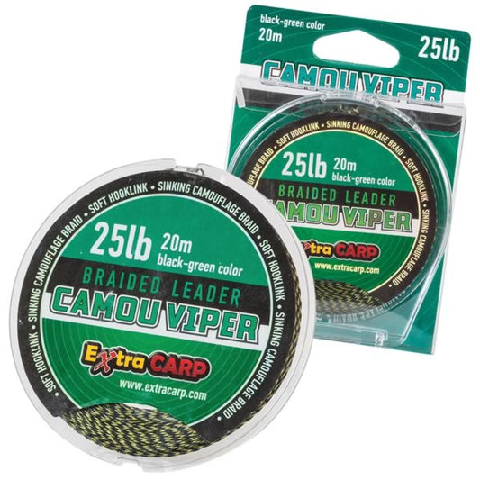 Camou Viper Vorfachschnur – 25 lb & 35 lb – 20 m – schwarz/grün – geflochten für Karpfenrigs